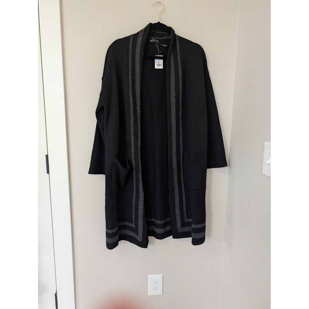 J.McLaughlin Marjorie Cardigan 100% Merino Wool Black Charcoal Stripe Medium NWT